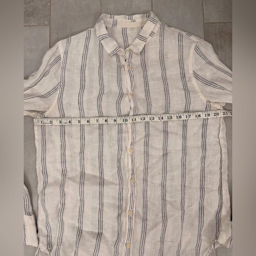 CP Shades Blue Striped Linen Long Sleeve Button Down Tunic Size Medium - Picture 7 of 7
